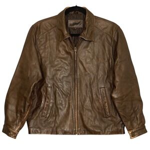 Vintage Distressed Brown Leather Mens Jacket L Well Worn Bomber Aviator Biker
